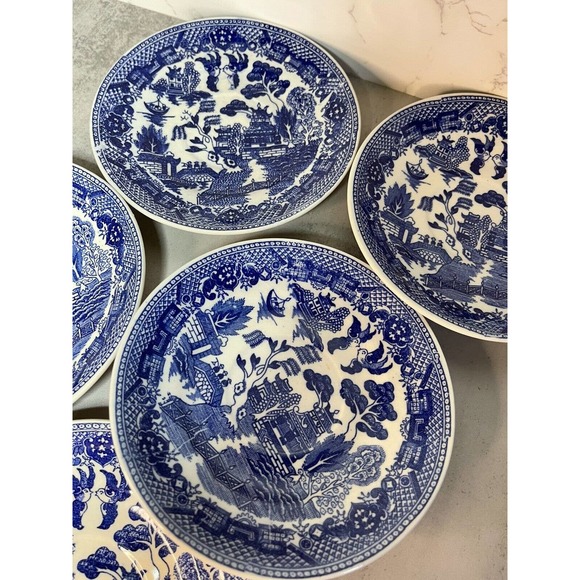 5 Vintage Blue Willow Replacement Saucer Plates 5 3/4 Oriental Birds Japan Blue - Picture 6 of 10